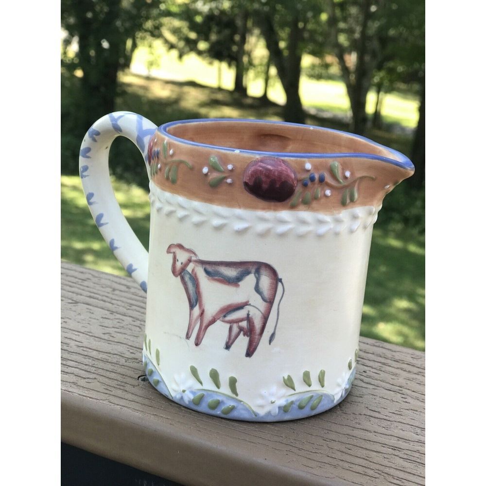 BELLA CASA BY‎ GANZ  COW CREAMER SMALL PITHER - CERAMIC COUNTRY FOLK ART